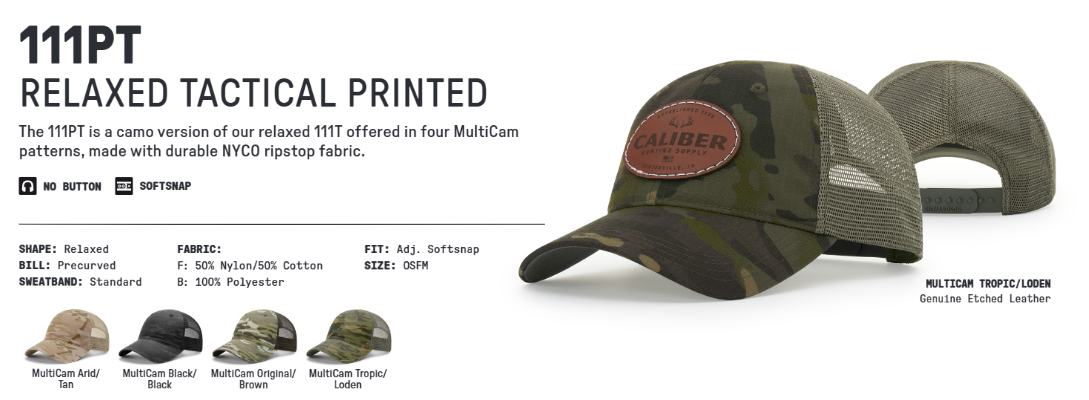 Richardson 111PT Relaxed Tactical Printed hat and four MultiCam colors