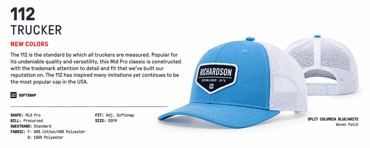 Richardson 112 Split Columbia Blue White trucker hat
