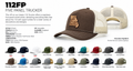 Richardson 112FP Five Panel Trucker specifications and 20 color options