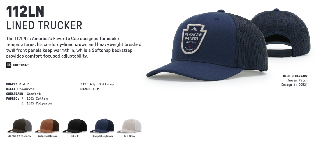 Richardson 112LN Lined Trucker specifications and five available colors