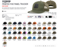 Richardson 112PFP Printed Five Panel Trucker catalog and available colors
