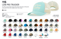 Richardson 115 Low Pro Trucker catalog and 42 available color options