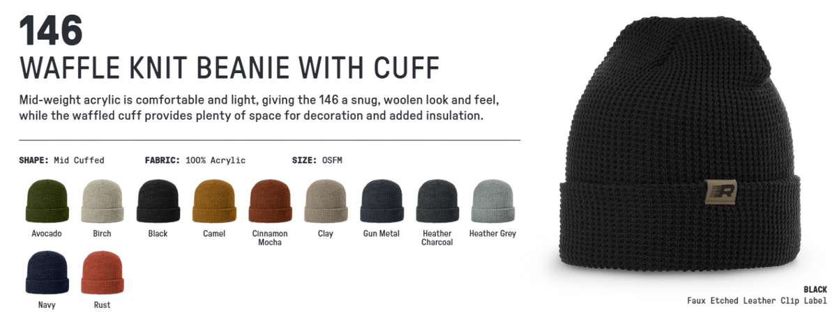 Richardson 146 Waffle Knit Beanie With Cuff and available colors