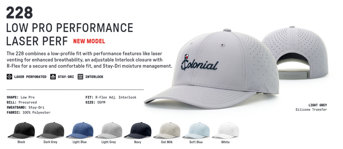 Richardson 228 Low Pro Performance Laser Perf and available colors