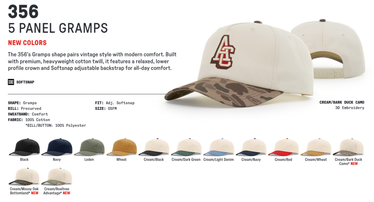 Richardson 356 5 Panel Gramps catalog and available options