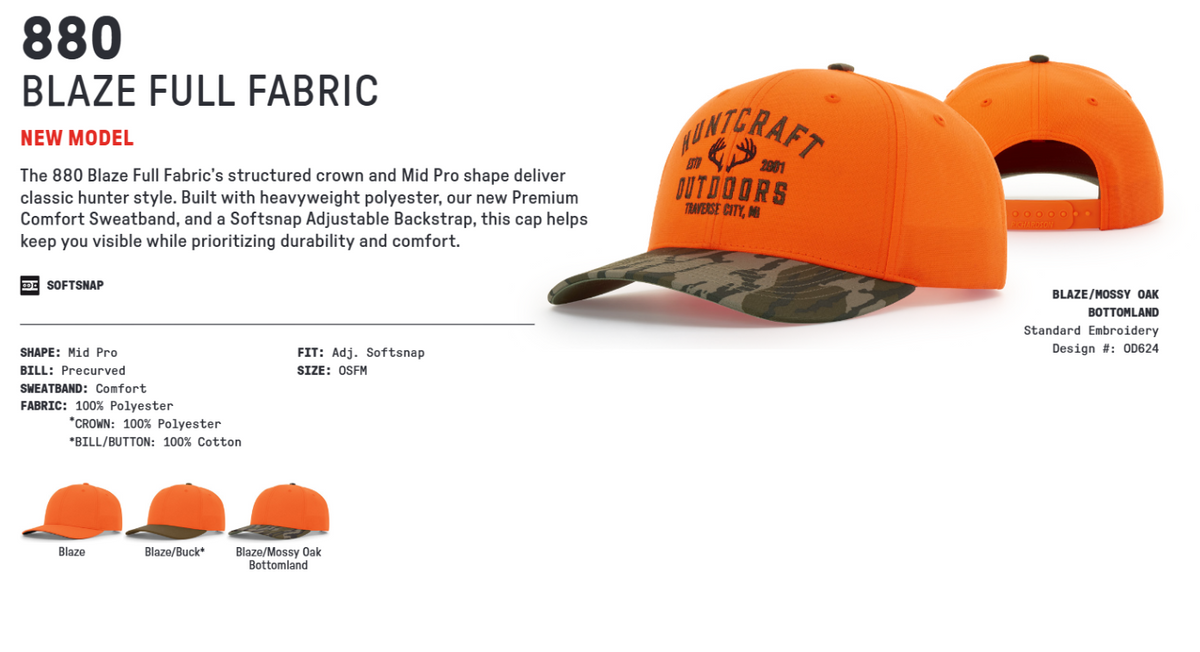 Richardson 880 Blaze Full Fabric catalog and available options