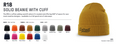 Richardson R18 Solid Beanie With Cuff and available colors